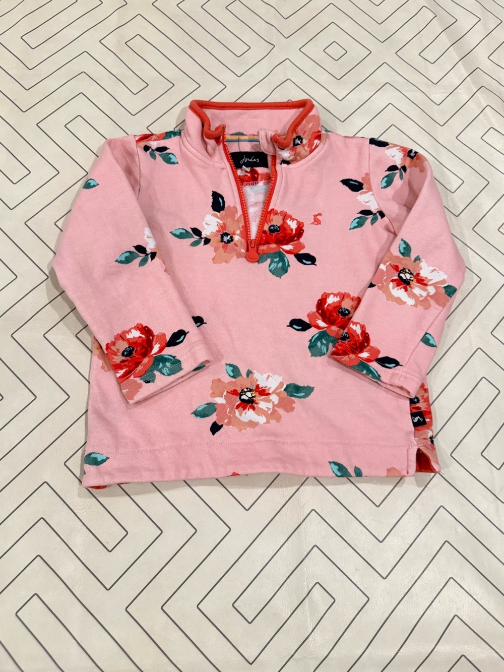 Joules Pink Floral Quarter Zip Sweater
